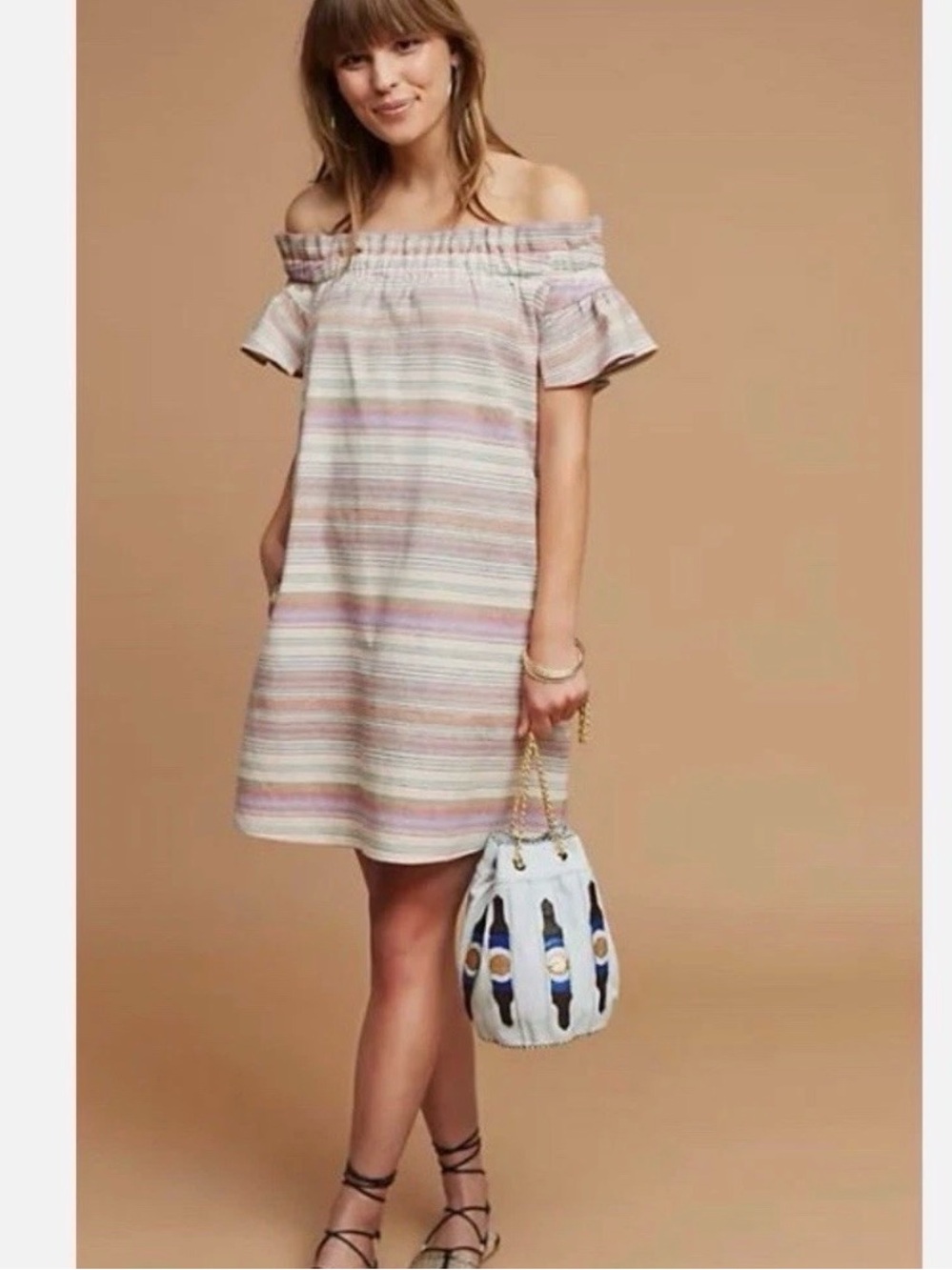 Philosophy Corey Lynn Calter Dion Yarn Dyed Off the Shoulder Stripe A-line Dress